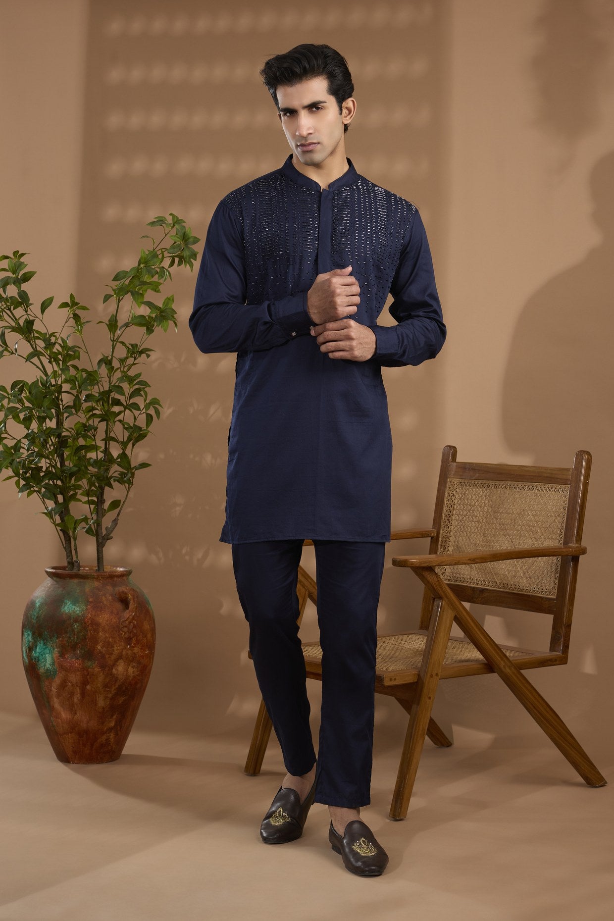 Navy Hand Embroidered Kurta Set - Spring Break