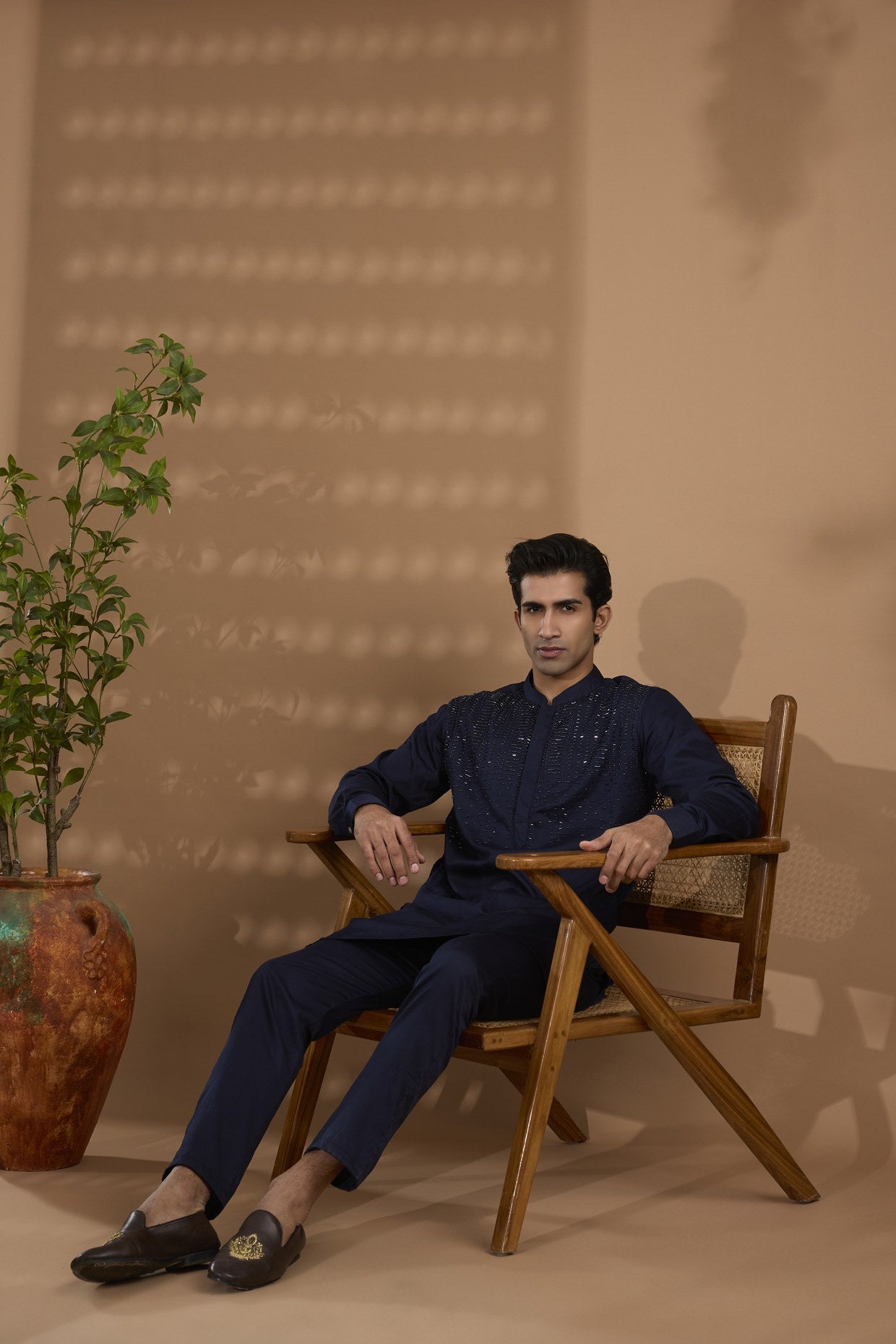 Navy Hand Embroidered Kurta Set - Spring Break