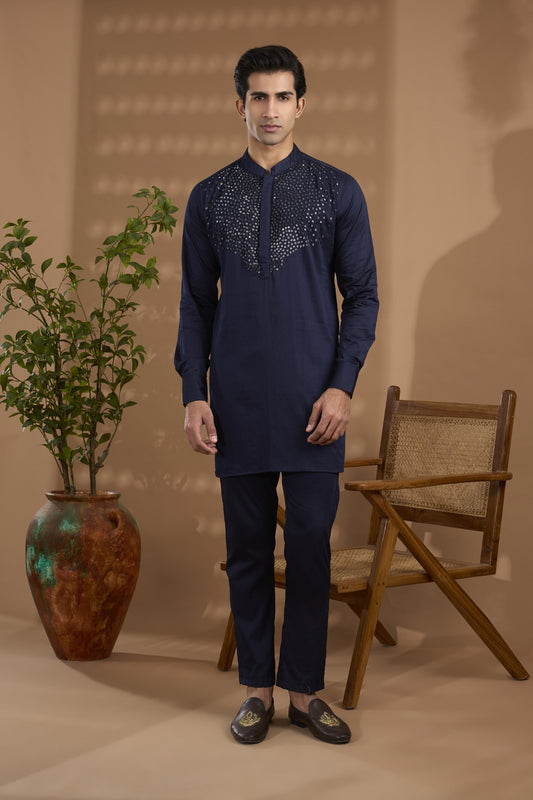 Navy Metallic Embroidered Kurta Set - Spring Break