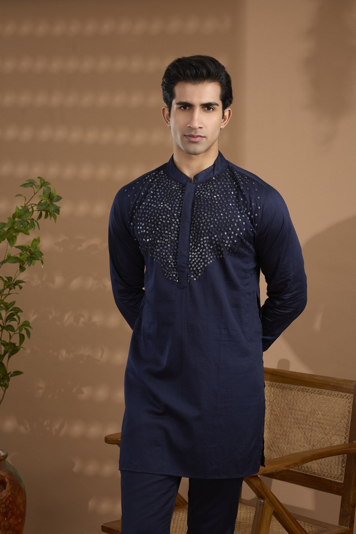 Navy Metallic Embroidered Kurta Set - Spring Break