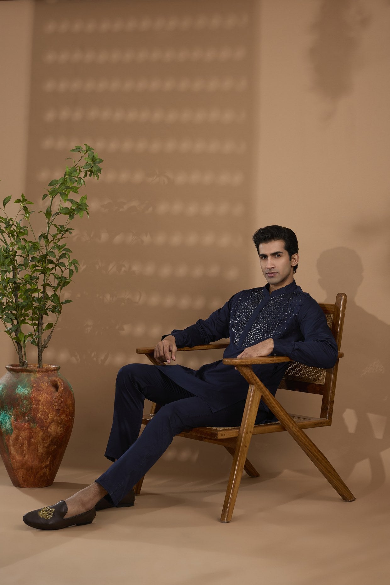 Navy Metallic Embroidered Kurta Set - Spring Break