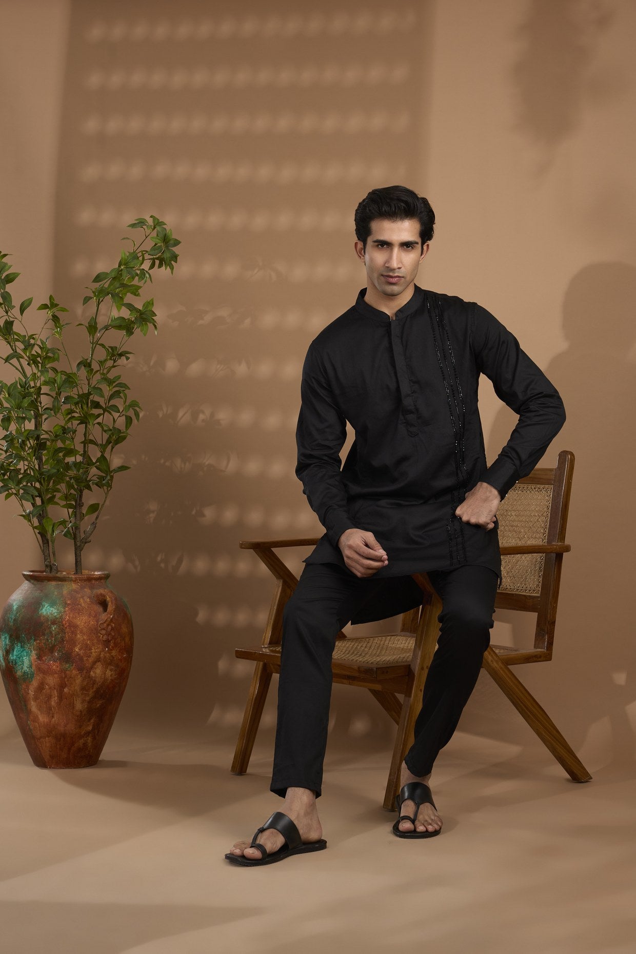 Black Metallic Embroiderd Kurta Set - Spring Break