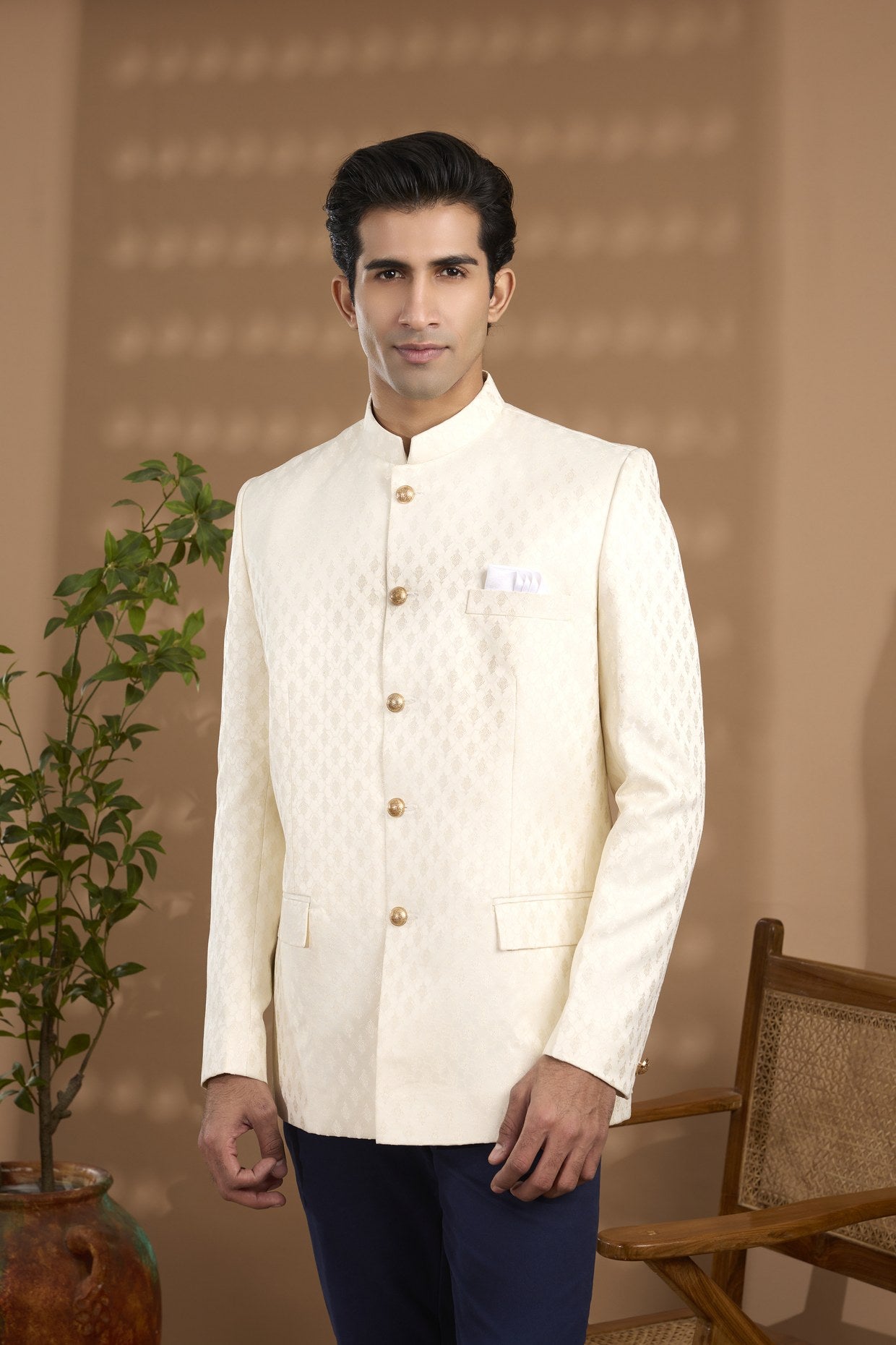 Cream Embroidered Bandhgala Jacket - Spring Break