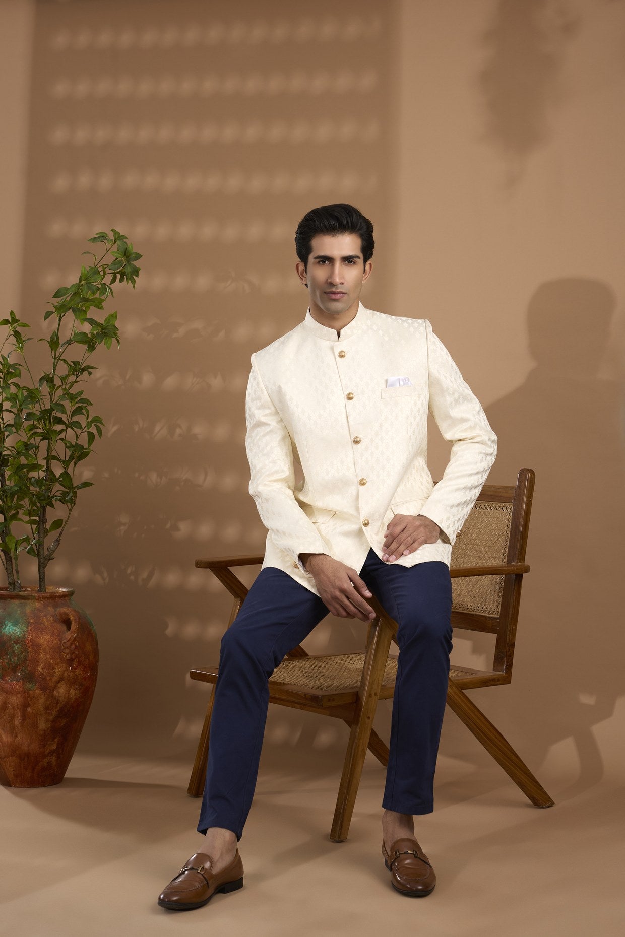 Cream Embroidered Bandhgala Jacket - Spring Break