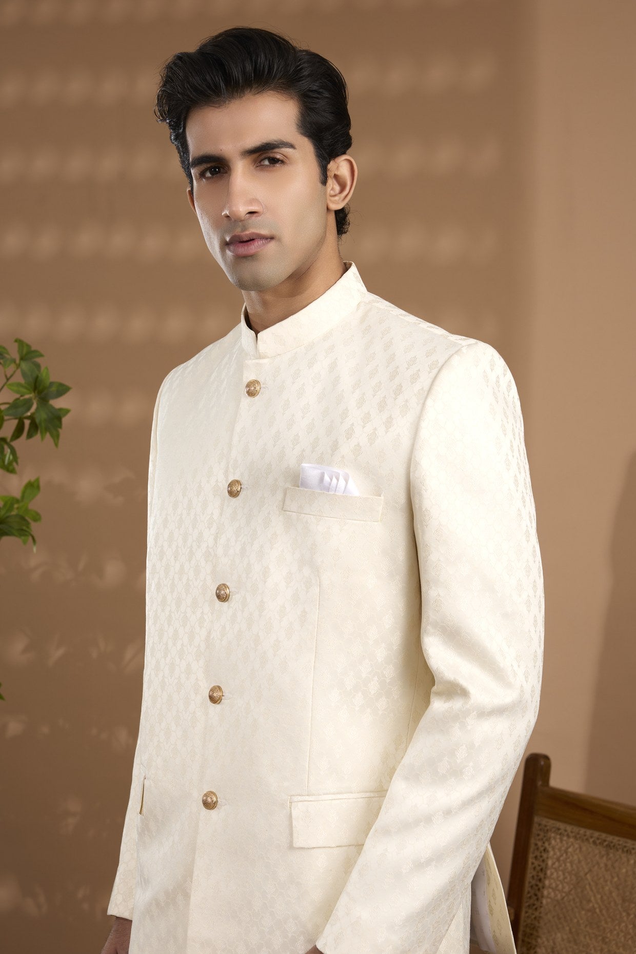 Cream Embroidered Bandhgala Jacket - Spring Break
