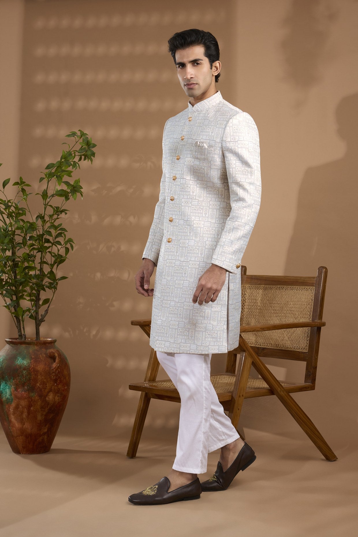 White Embroidered Sherwani Set - Spring Break