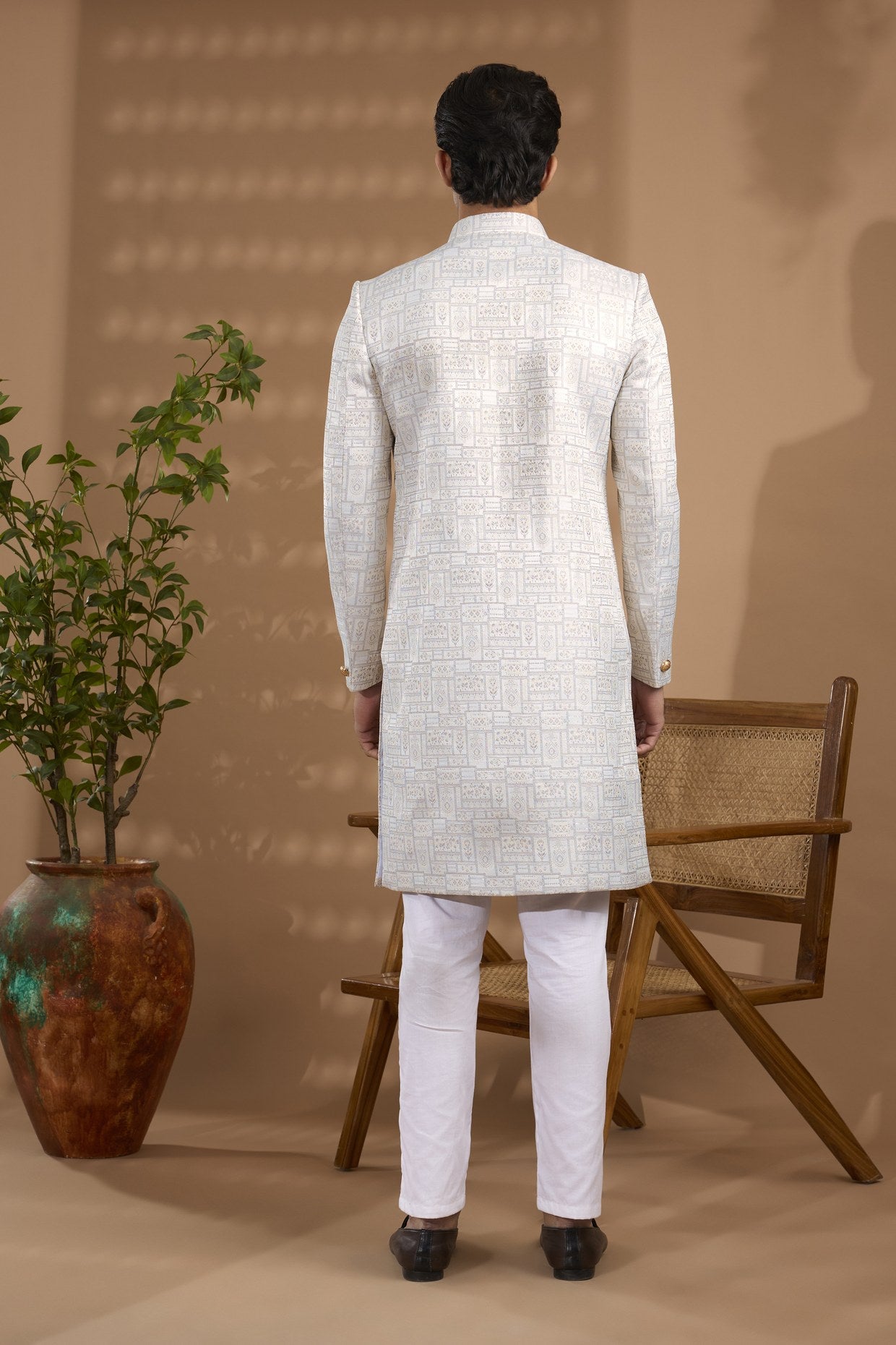 White Embroidered Sherwani Set - Spring Break