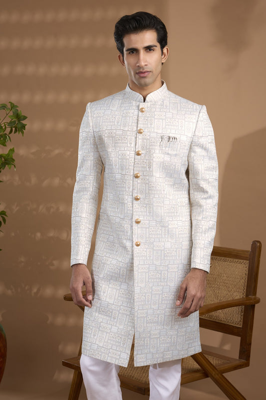 White Embroidered Sherwani Set - Spring Break
