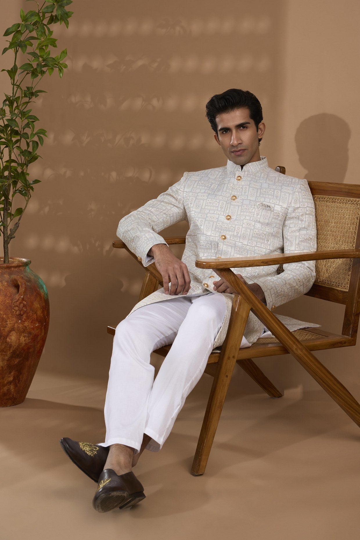 White Embroidered Sherwani Set - Spring Break