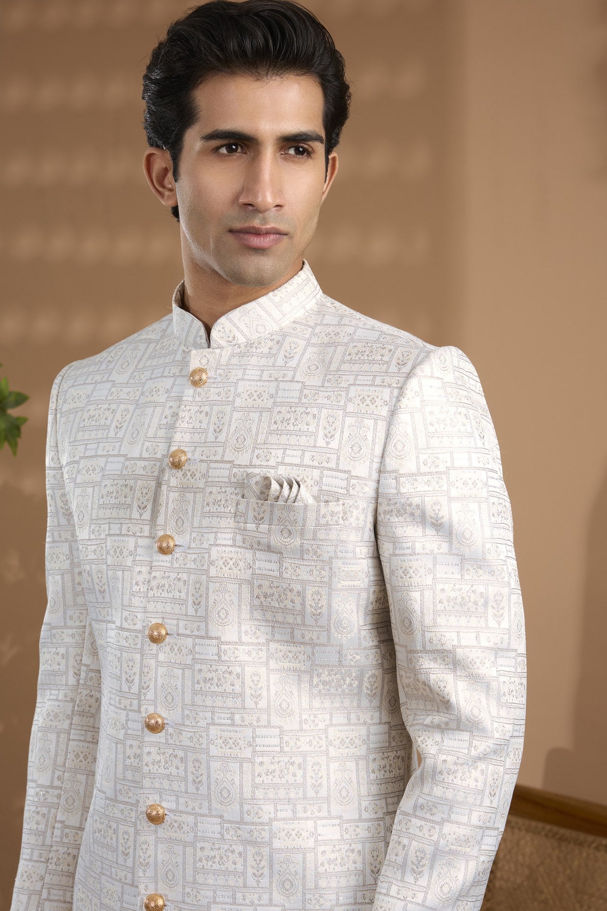 White Embroidered Sherwani Set - Spring Break