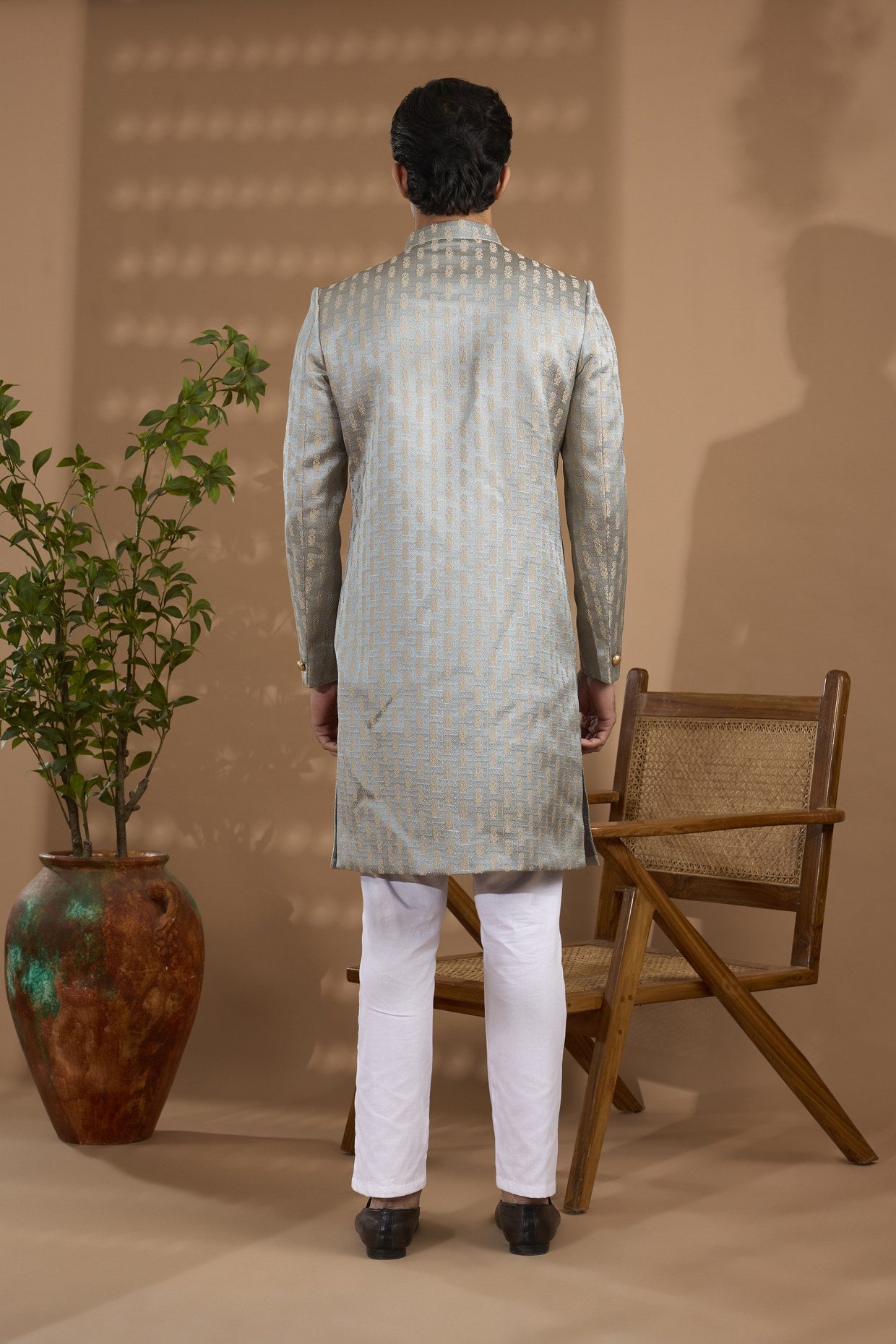 Grey Embroidered Sherwani Set - Spring Break
