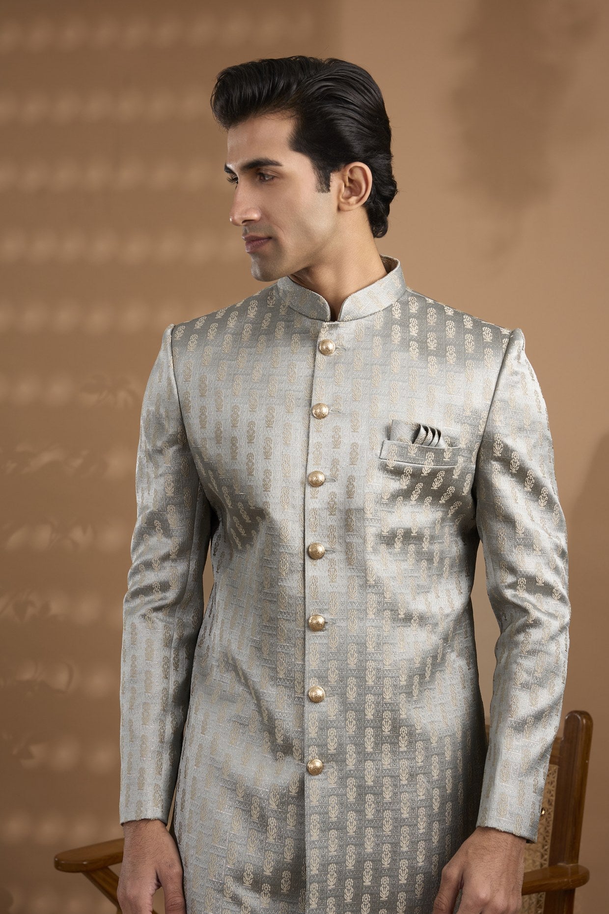 Grey Embroidered Sherwani Set - Spring Break