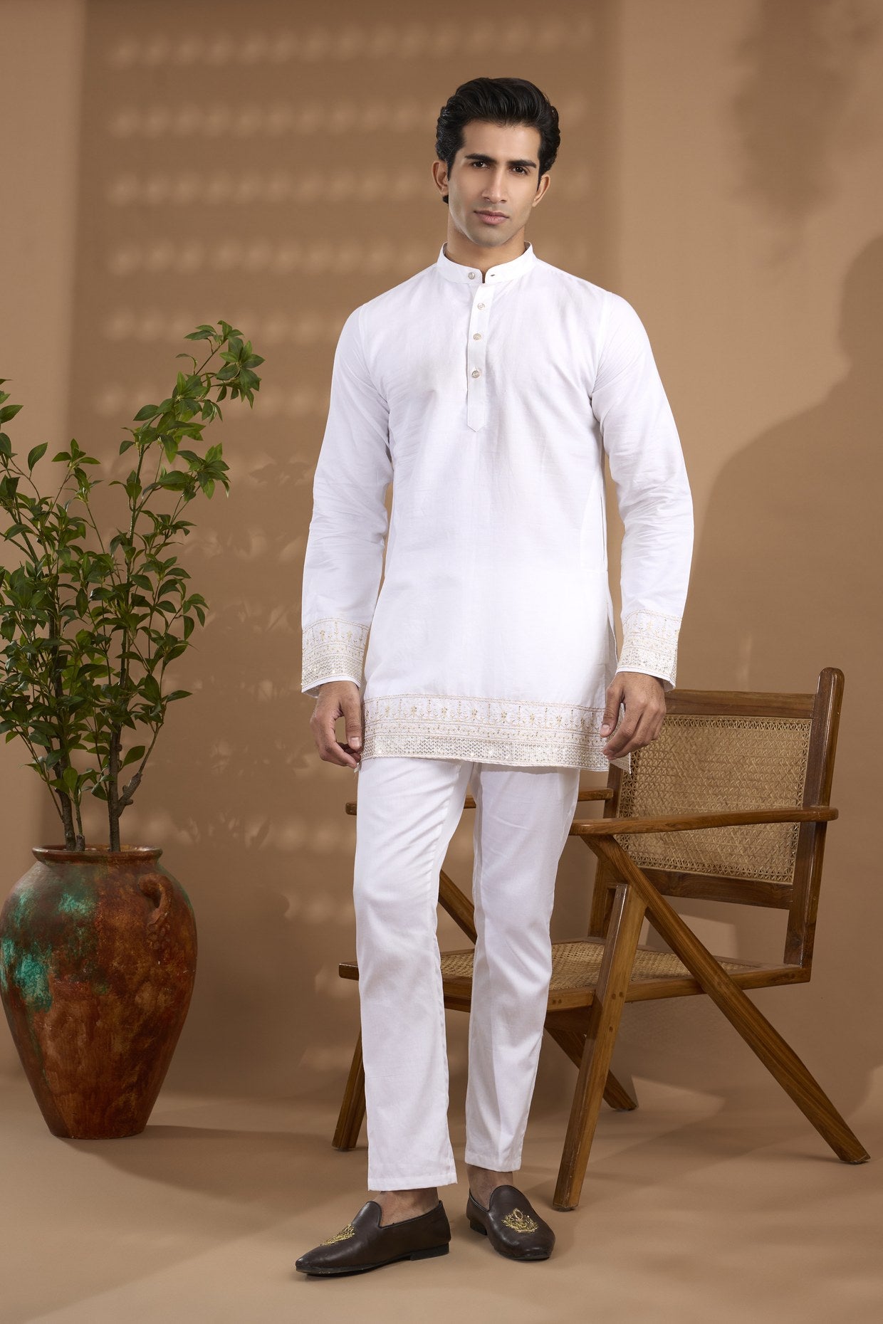 White Border Embroidered Kurta Set - Spring Break