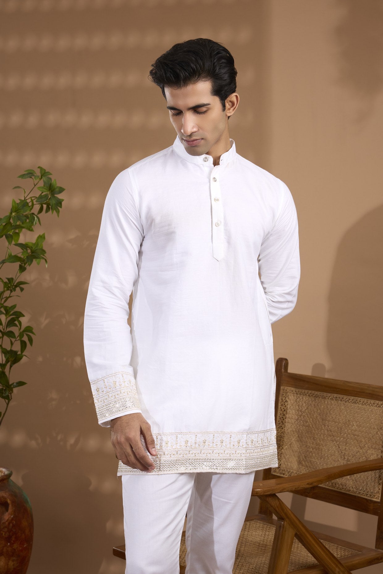 White Border Embroidered Kurta Set - Spring Break