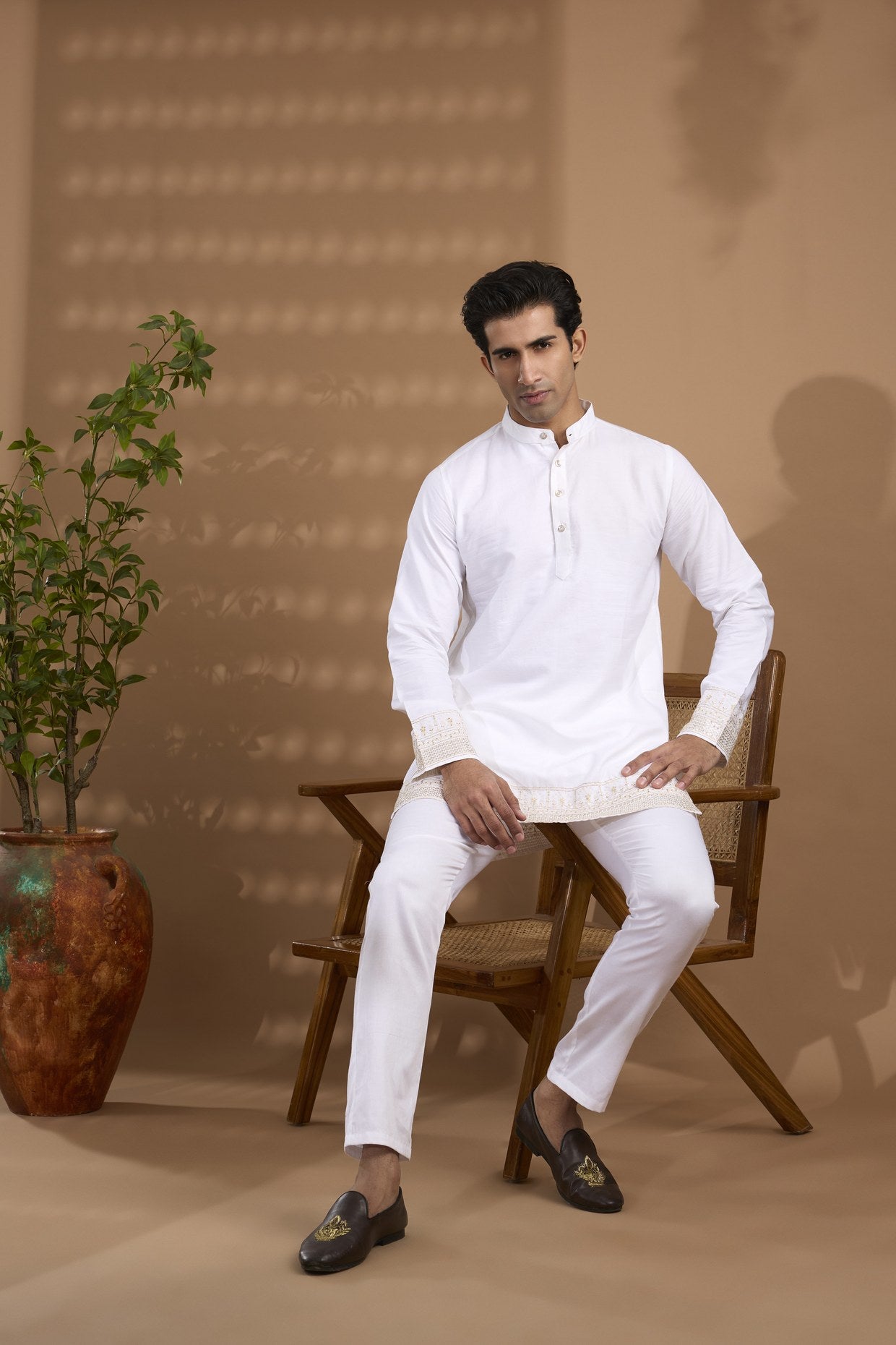 White Border Embroidered Kurta Set - Spring Break