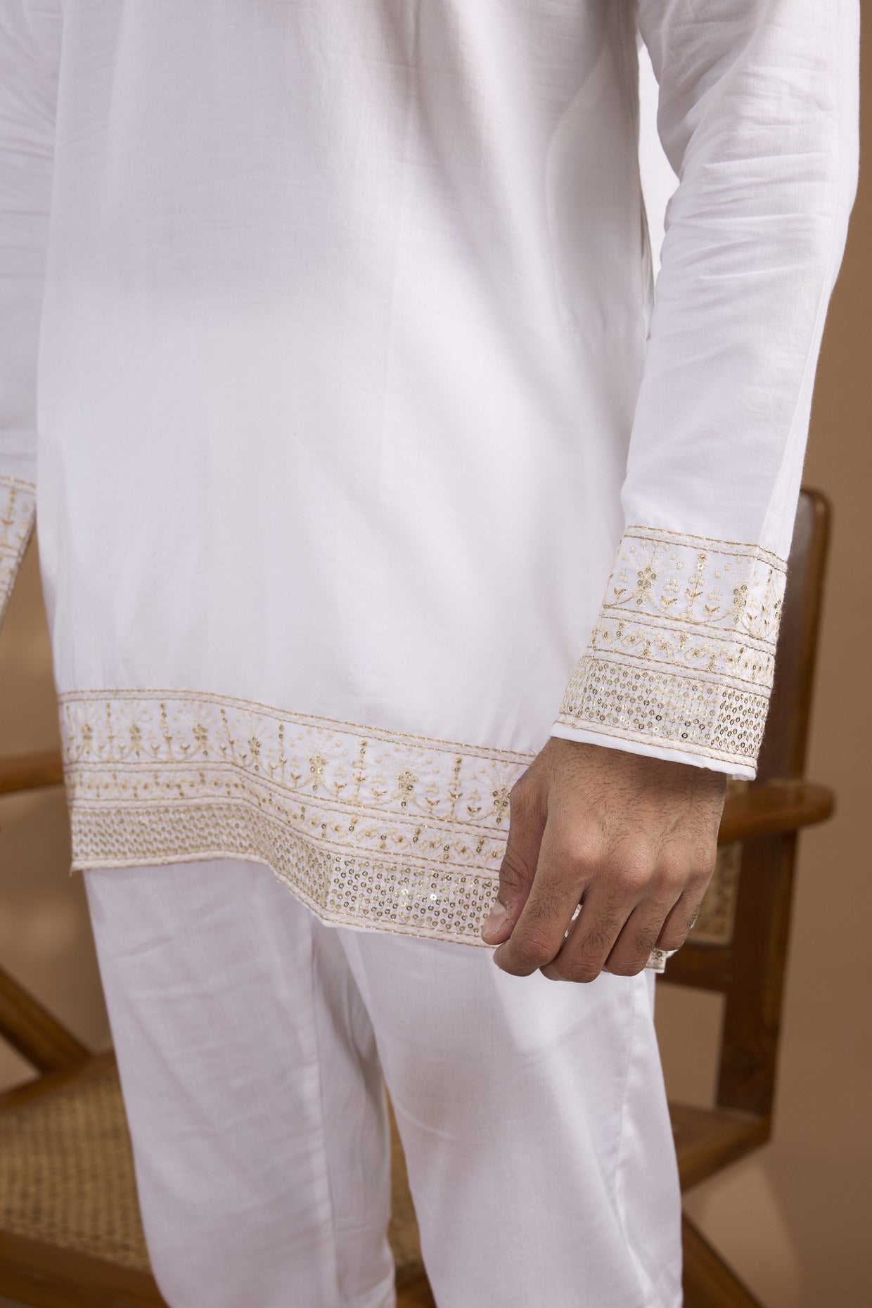White Border Embroidered Kurta Set - Spring Break
