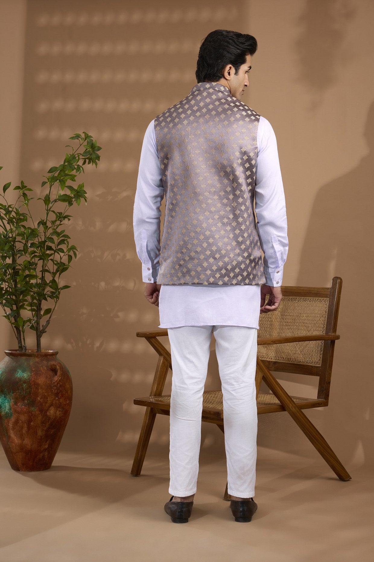 Lilac Embroidered Indowestern Set