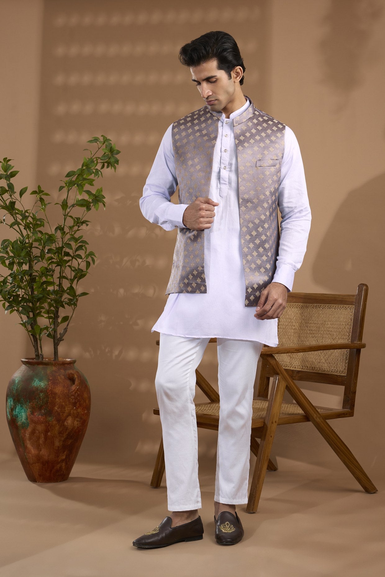 Lilac Embroidered Indowestern Set