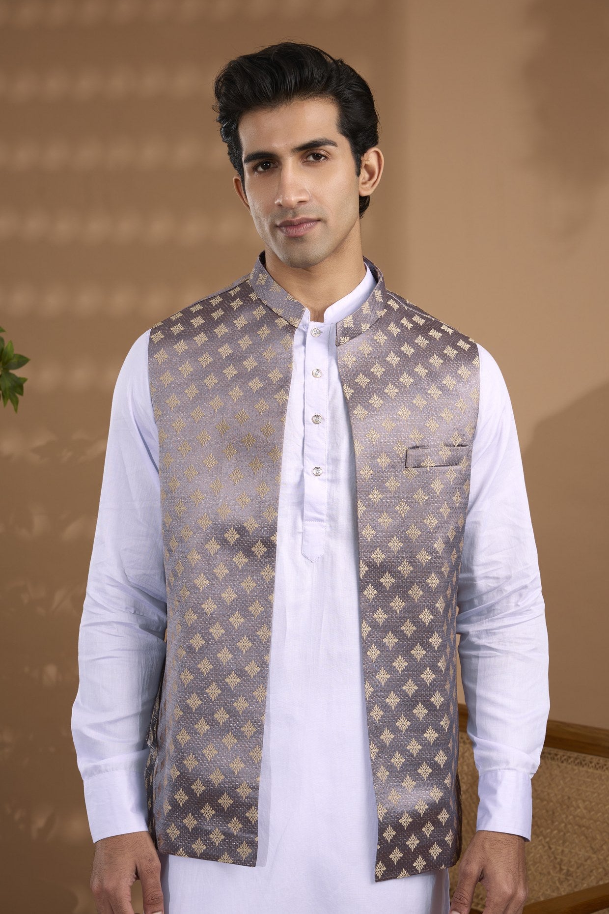 Lilac Embroidered Indowestern Set