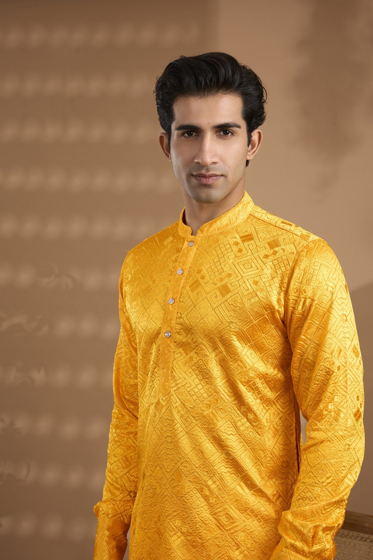 Yellow Geometric Embroidered Kurta Set - Spring Break