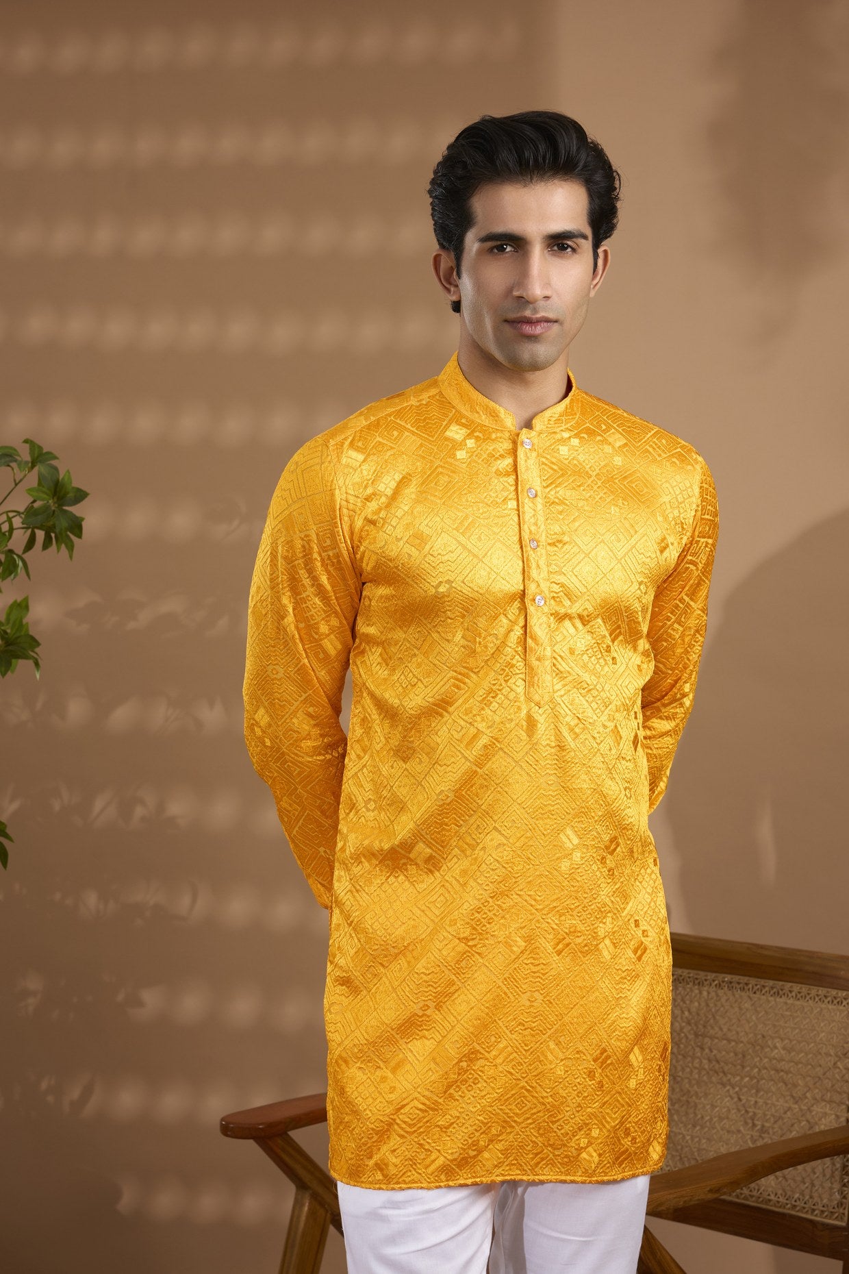 Yellow Geometric Embroidered Kurta Set - Spring Break