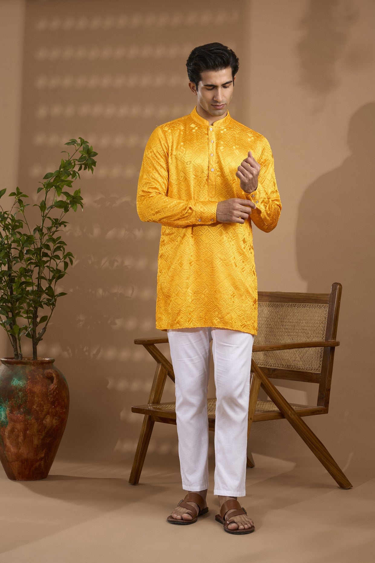 Yellow Geometric Embroidered Kurta Set - Spring Break