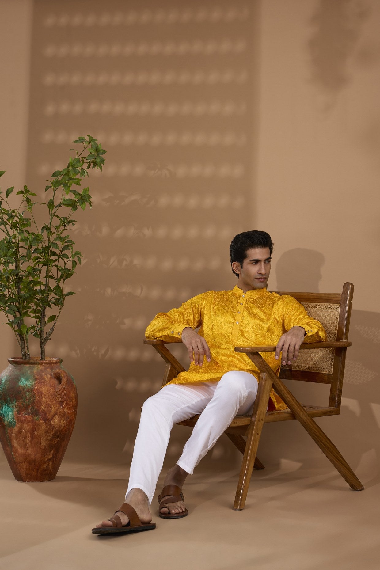 Yellow Geometric Embroidered Kurta Set - Spring Break