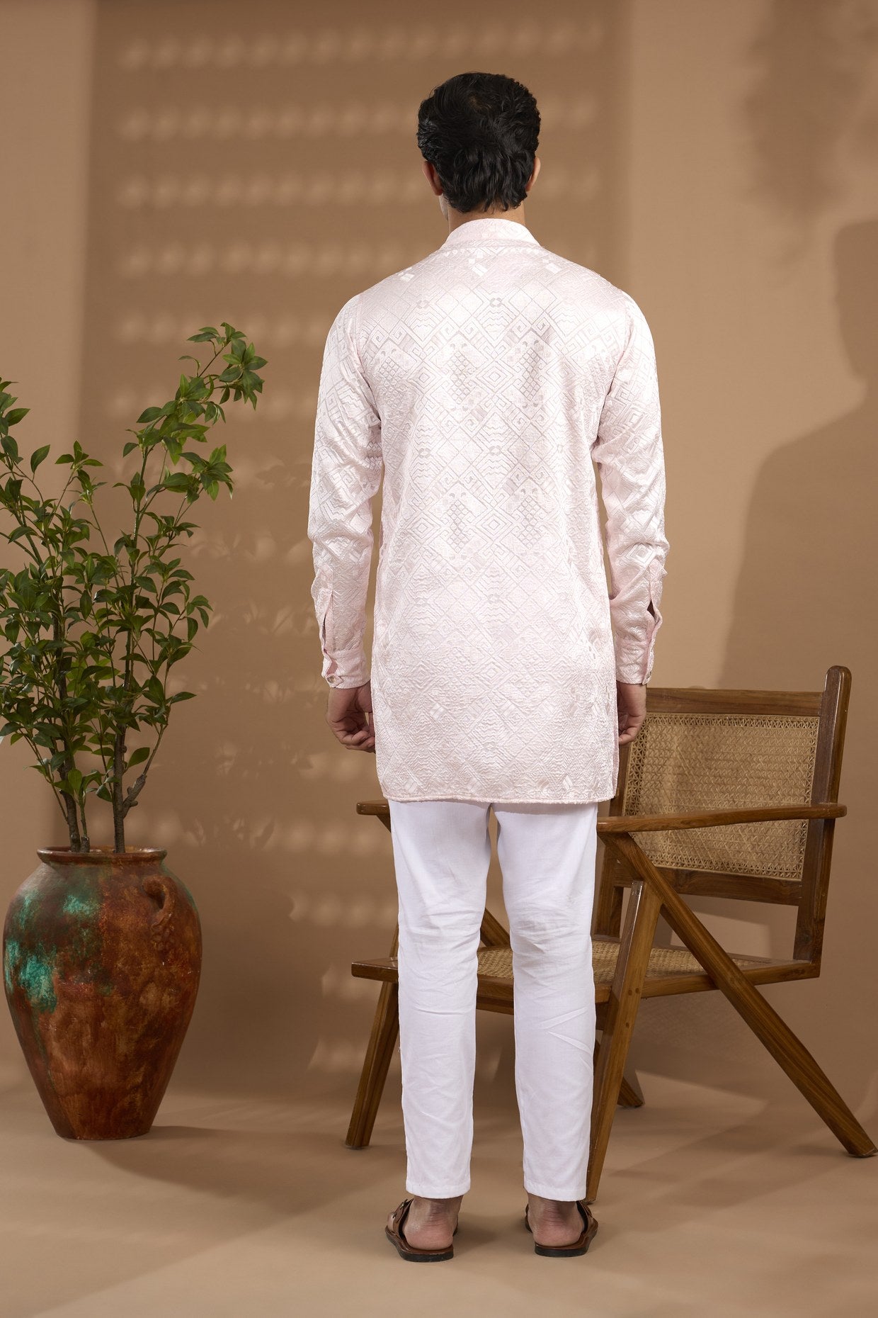 Light Pink Geometric Embroidered Kurta Set - Spring Break