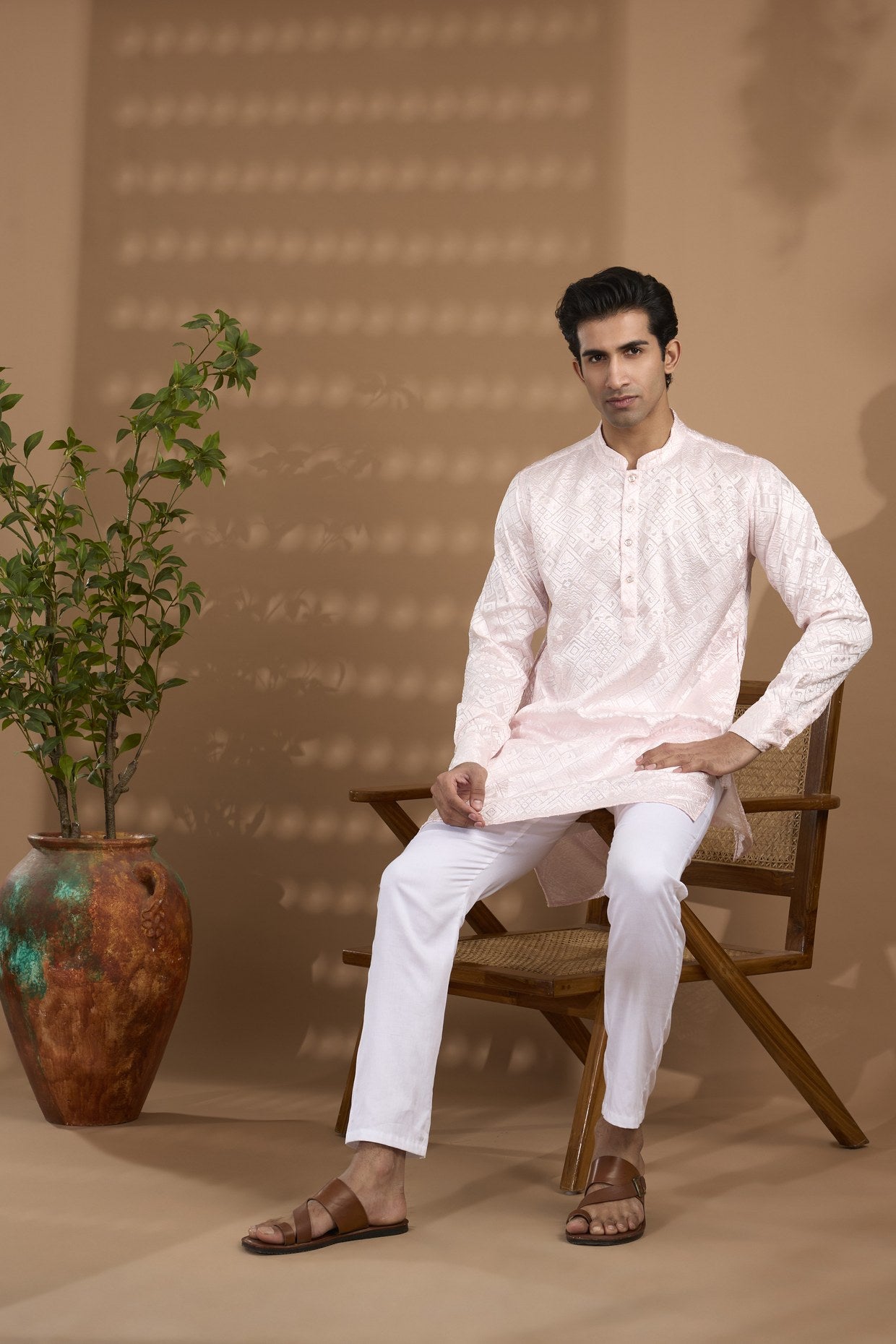 Light Pink Geometric Embroidered Kurta Set - Spring Break