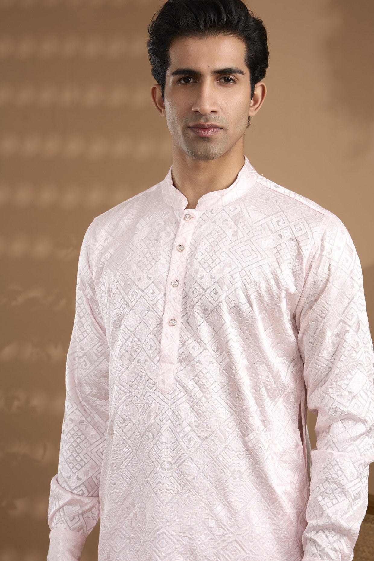 Light Pink Geometric Embroidered Kurta Set - Spring Break
