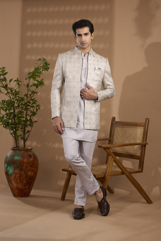 Grey Embroidered Indowestern Set