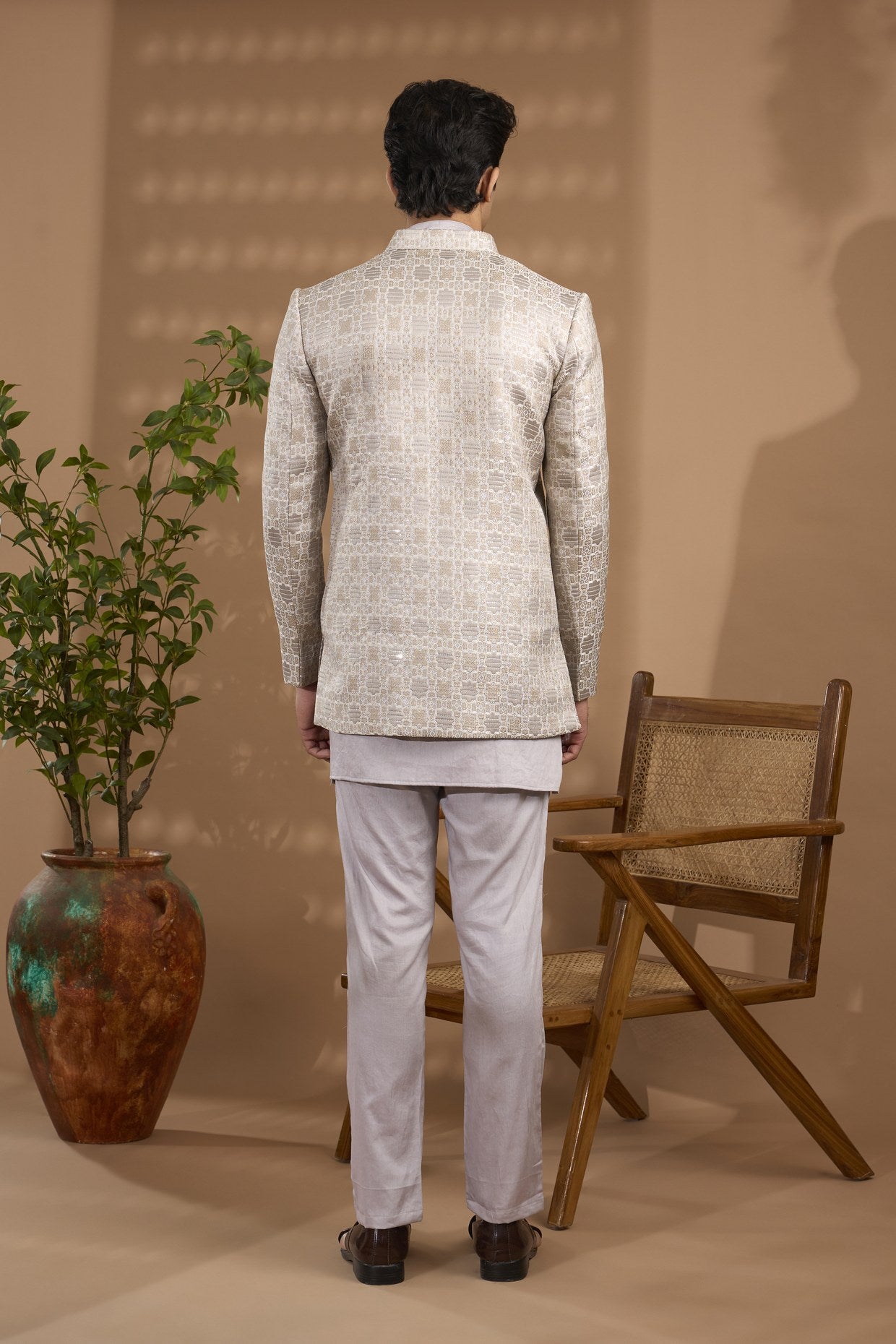 Grey Embroidered Indowestern Set