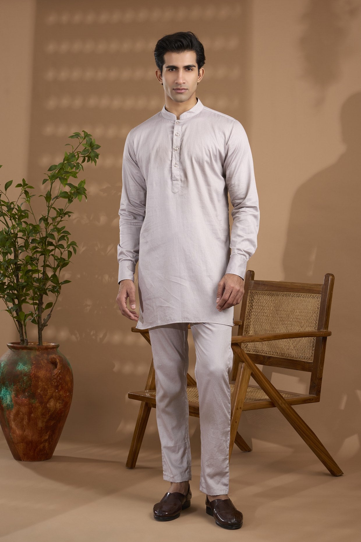 Grey Embroidered Indowestern Set