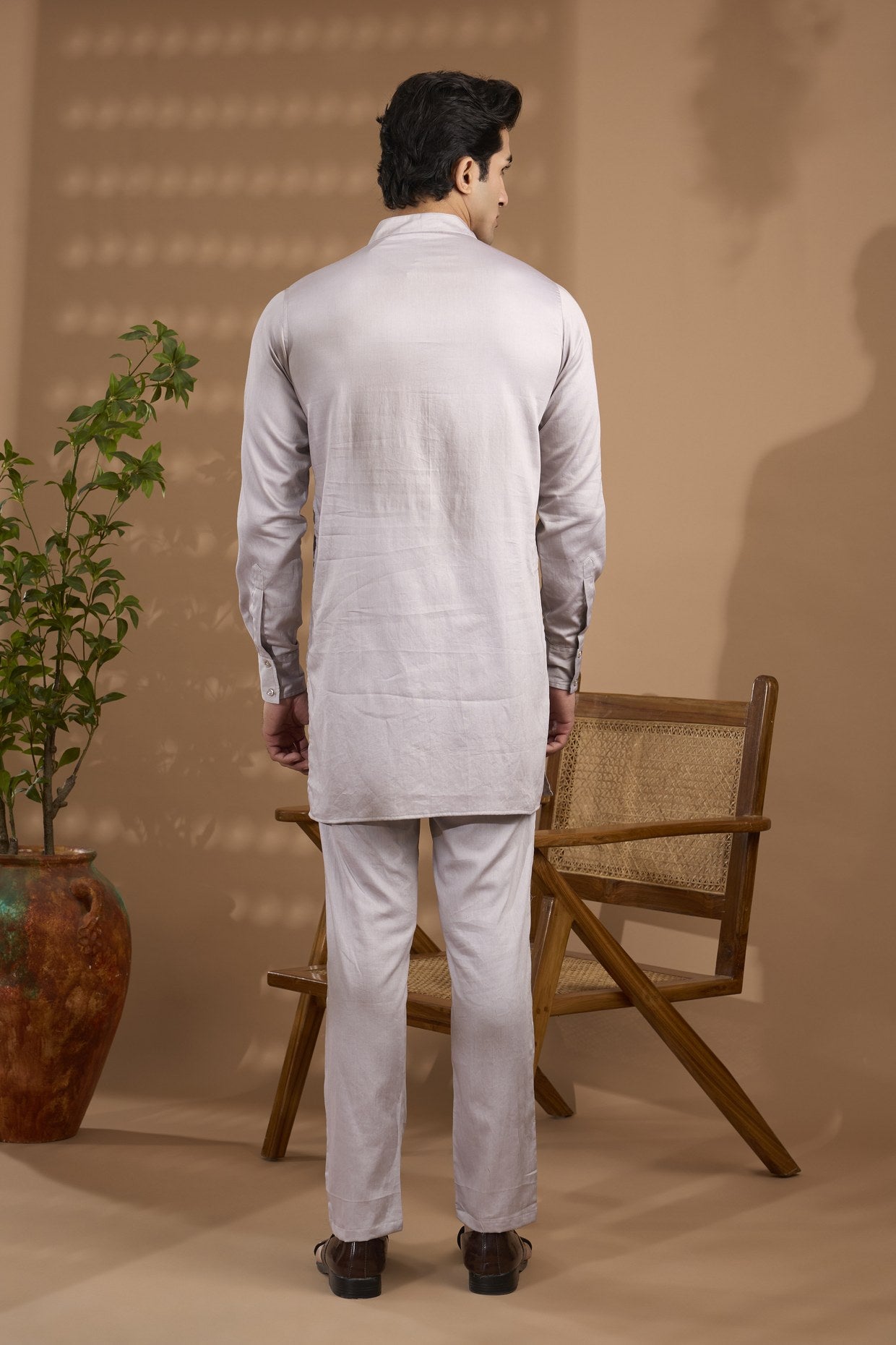 Grey Embroidered Indowestern Set