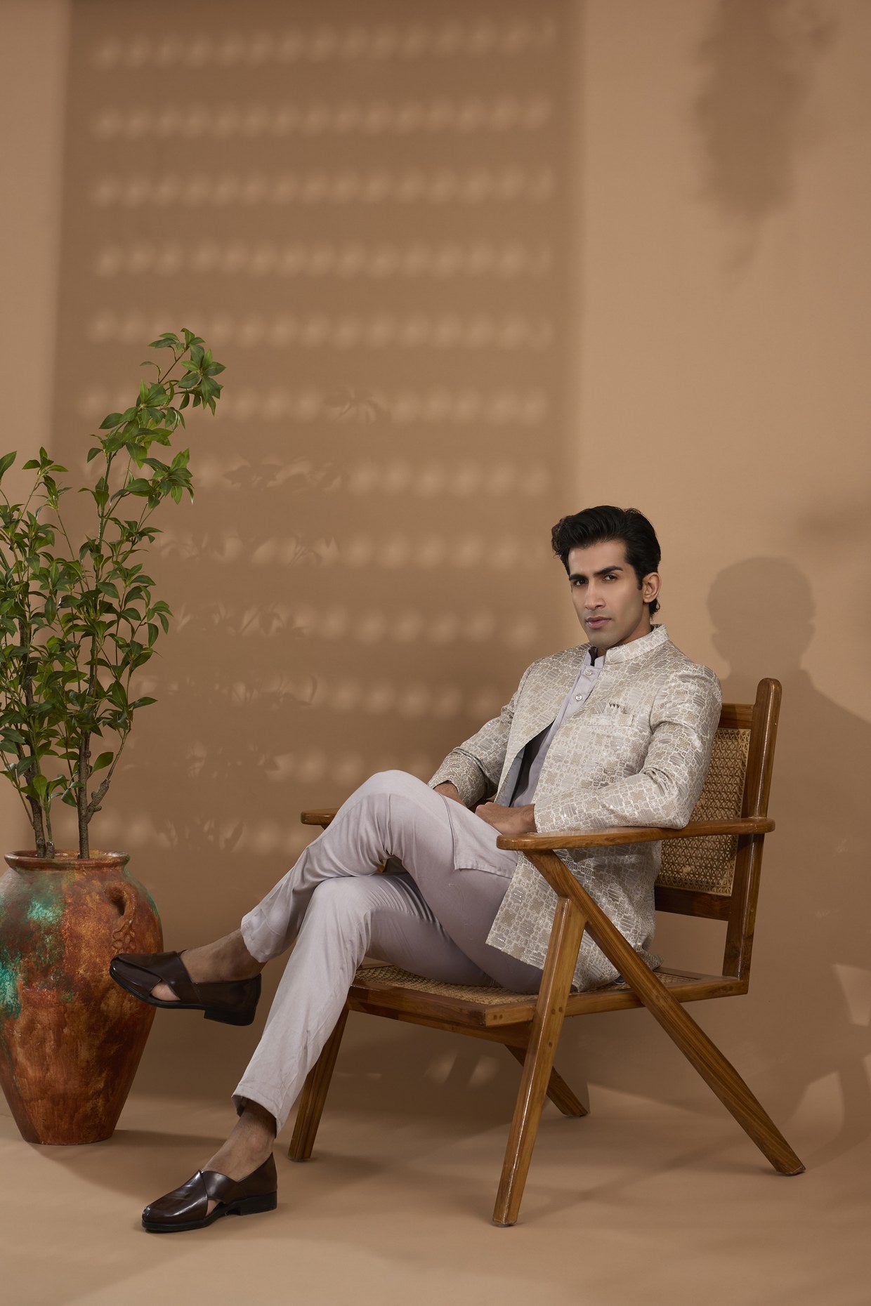 Grey Embroidered Indowestern Set