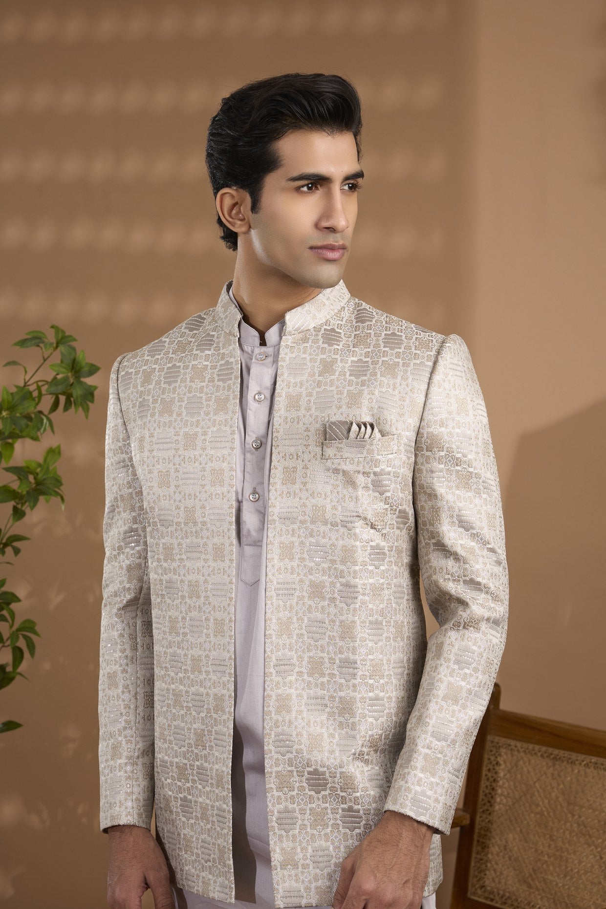 Grey Embroidered Indowestern Set