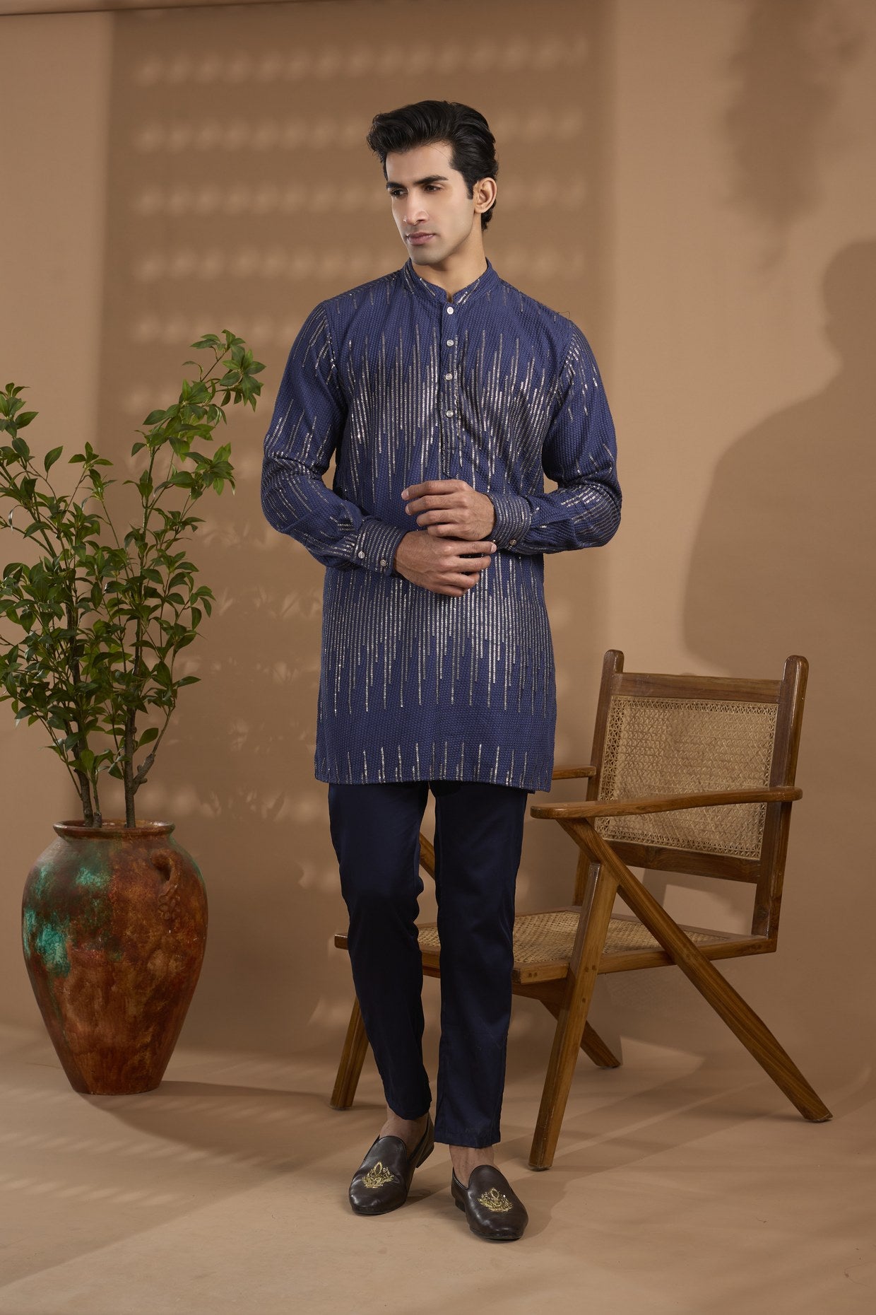 Navy Sequin Embroidered Kurta Set - Spring Break