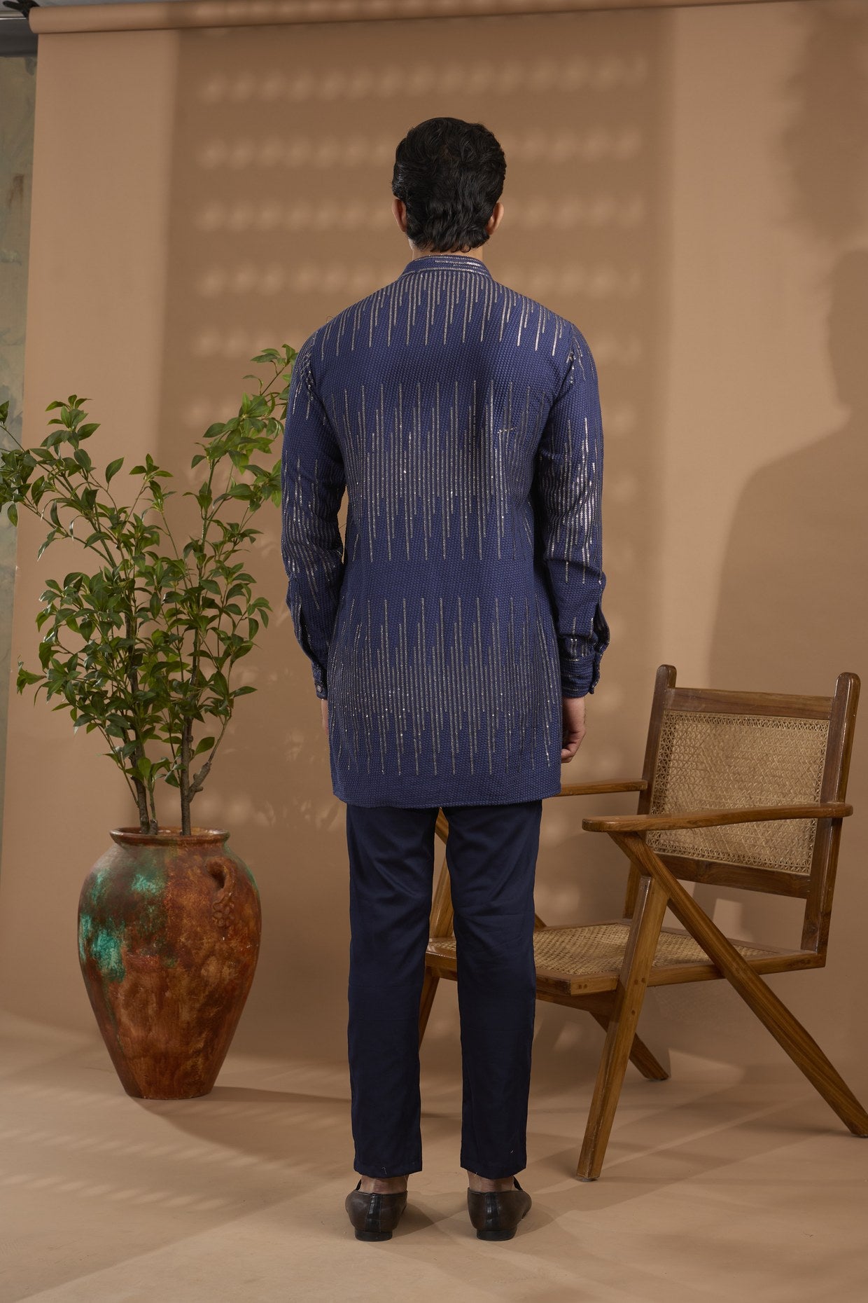 Navy Sequin Embroidered Kurta Set - Spring Break