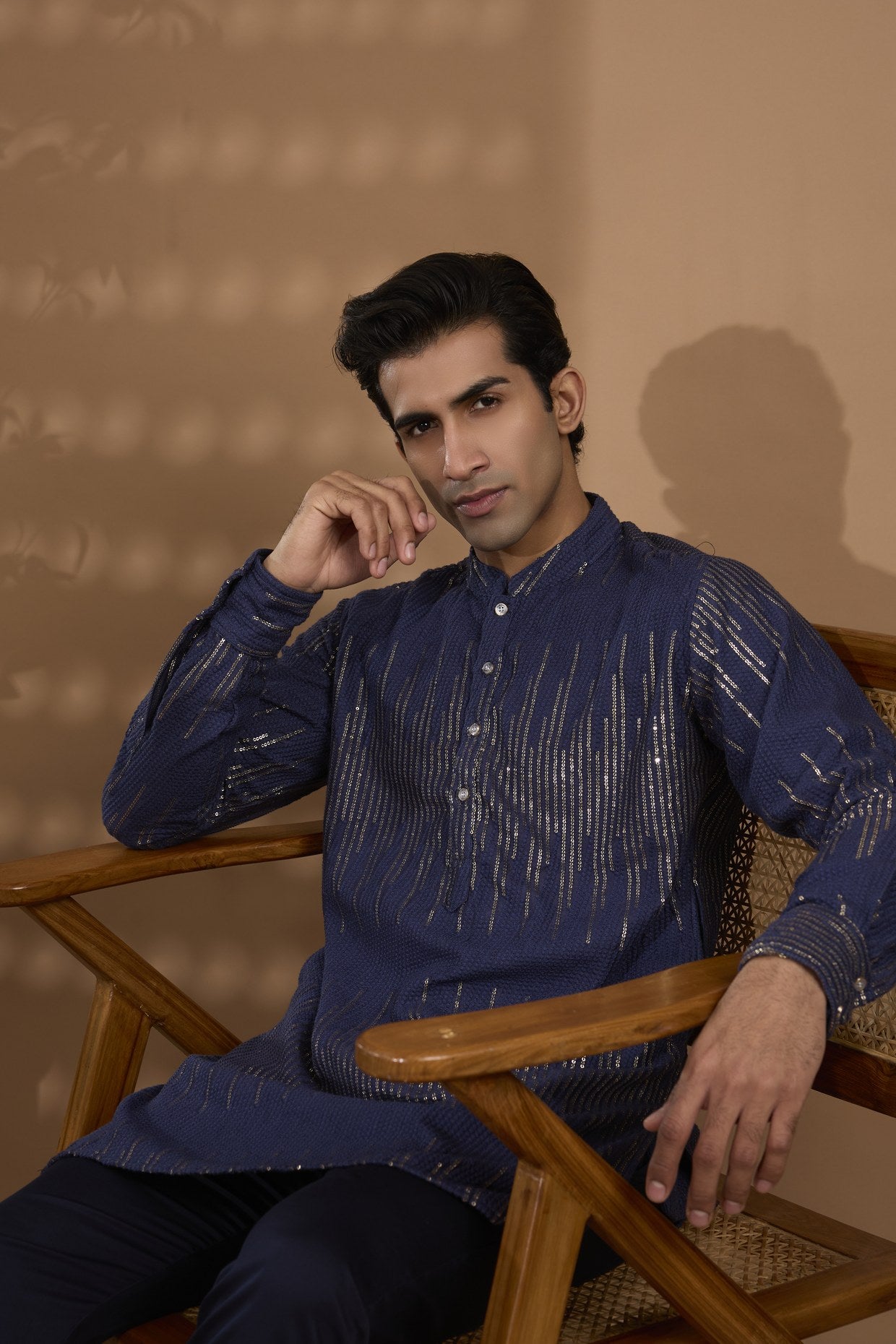 Navy Sequin Embroidered Kurta Set - Spring Break