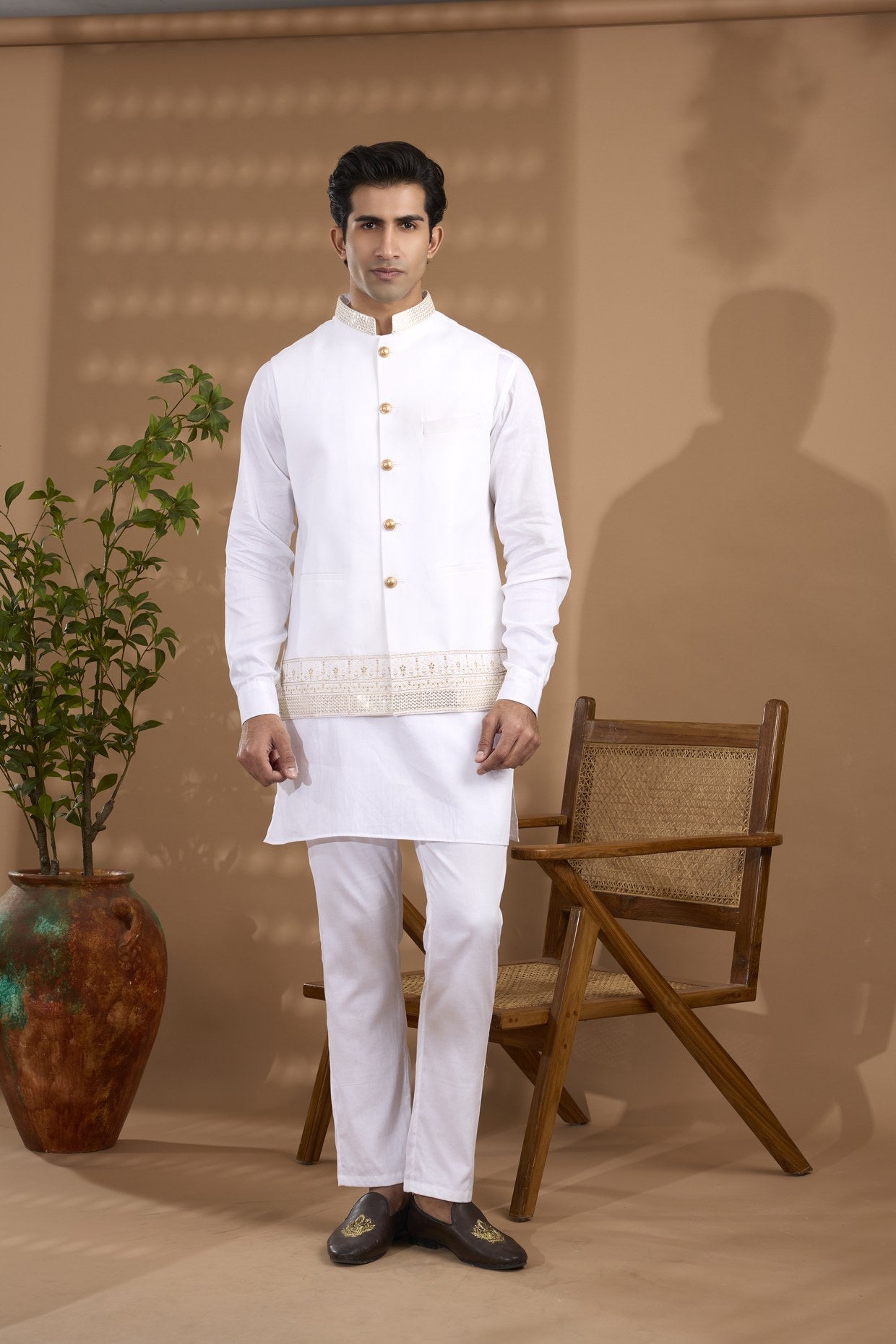 Border Embroidered Jacket Kurta Set