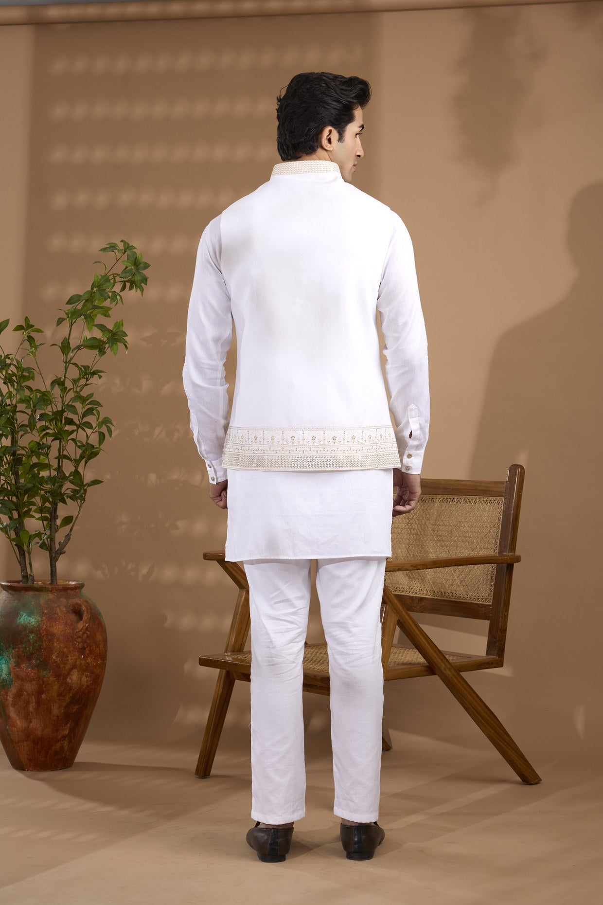 Border Embroidered Jacket Kurta Set