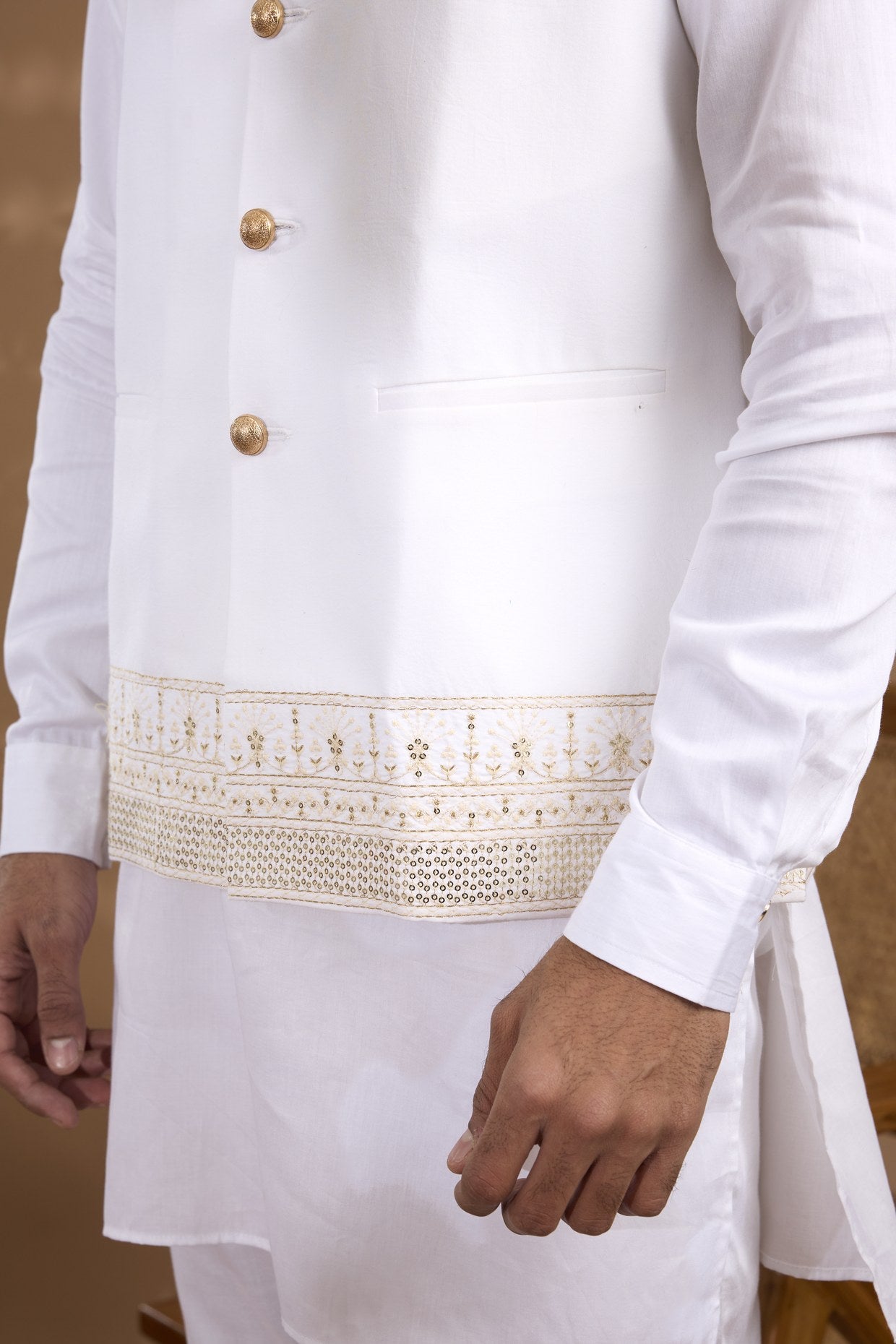 Border Embroidered Jacket Kurta Set