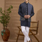 Navy Foil Print Jacket Kurta Set