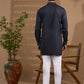Navy Foil Print Jacket Kurta Set