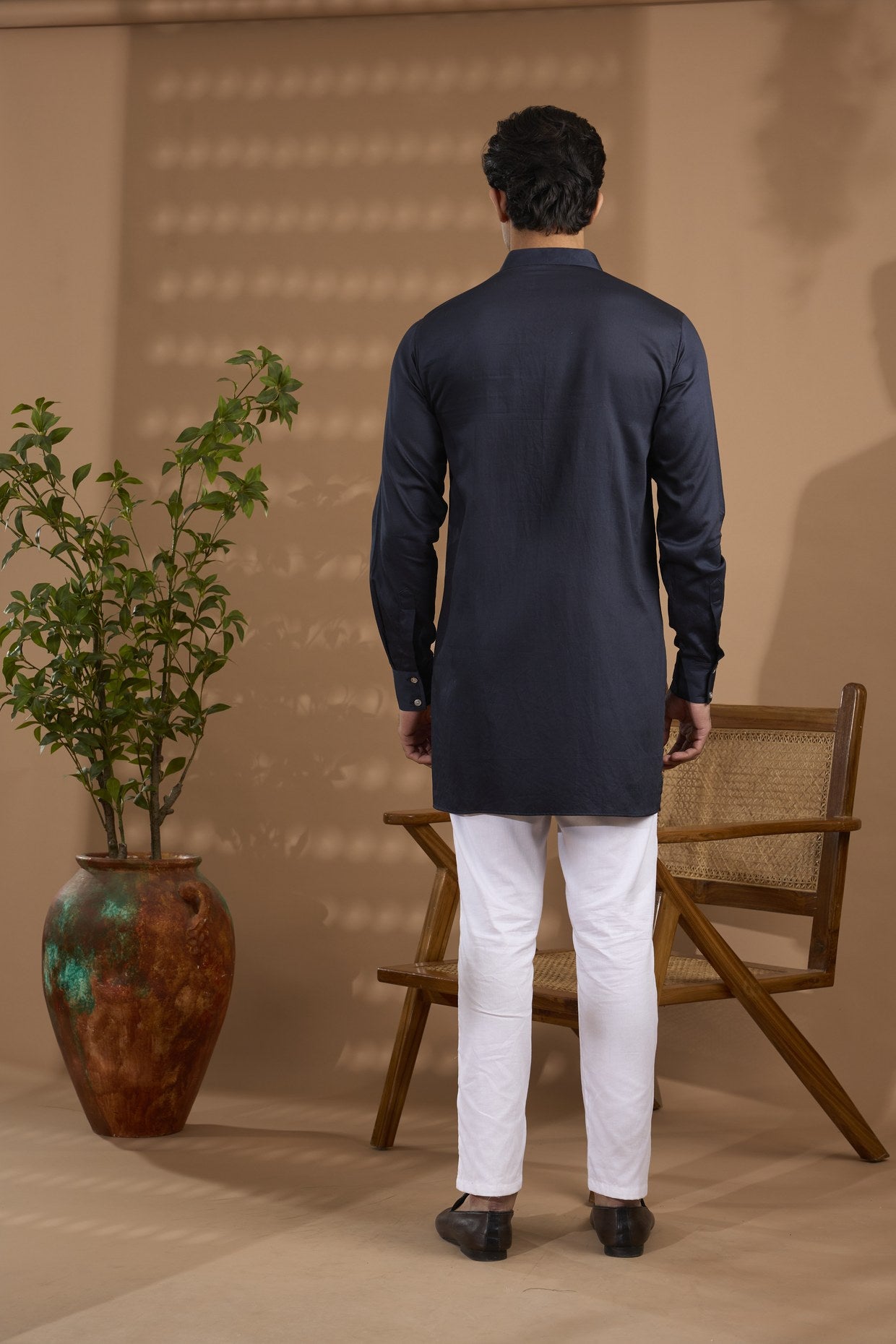 Navy Foil Print Jacket Kurta Set
