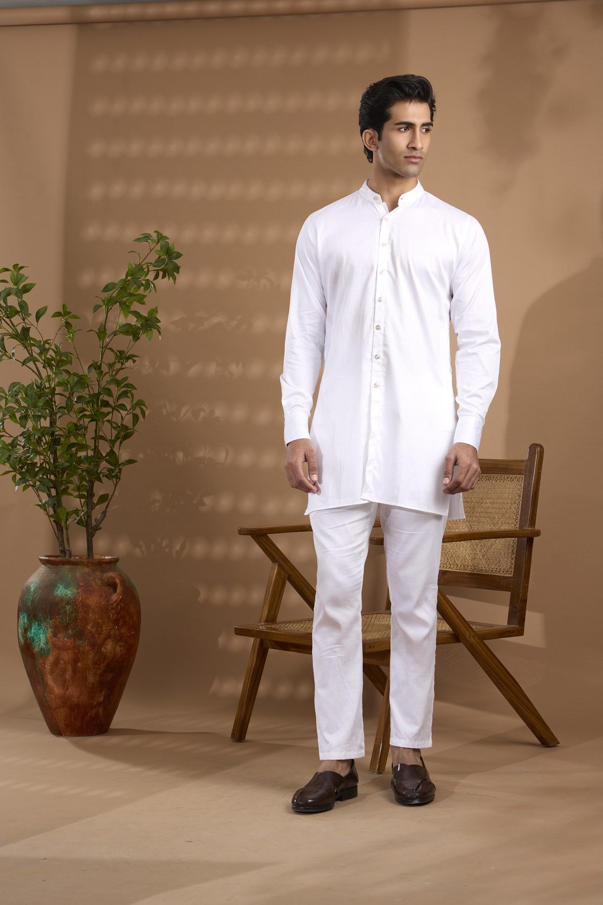 White Embroidered Open Jacket Set