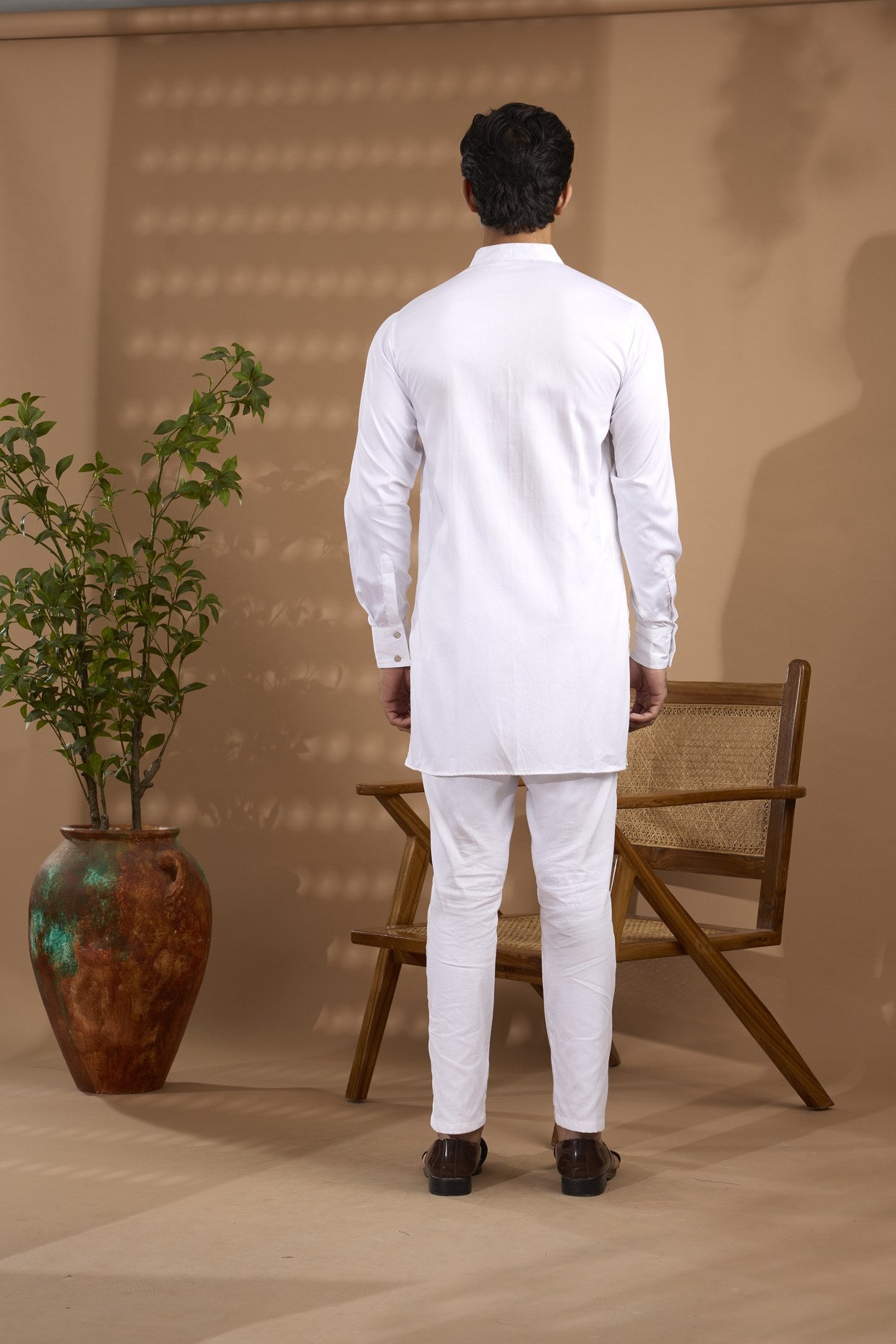 White Embroidered Open Jacket Set