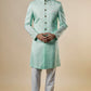 Mint Green Linen Satin Embroidered Sherwani Set