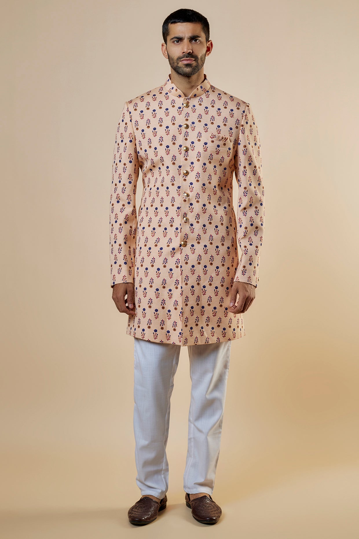 Peach Floral Sherwani Set