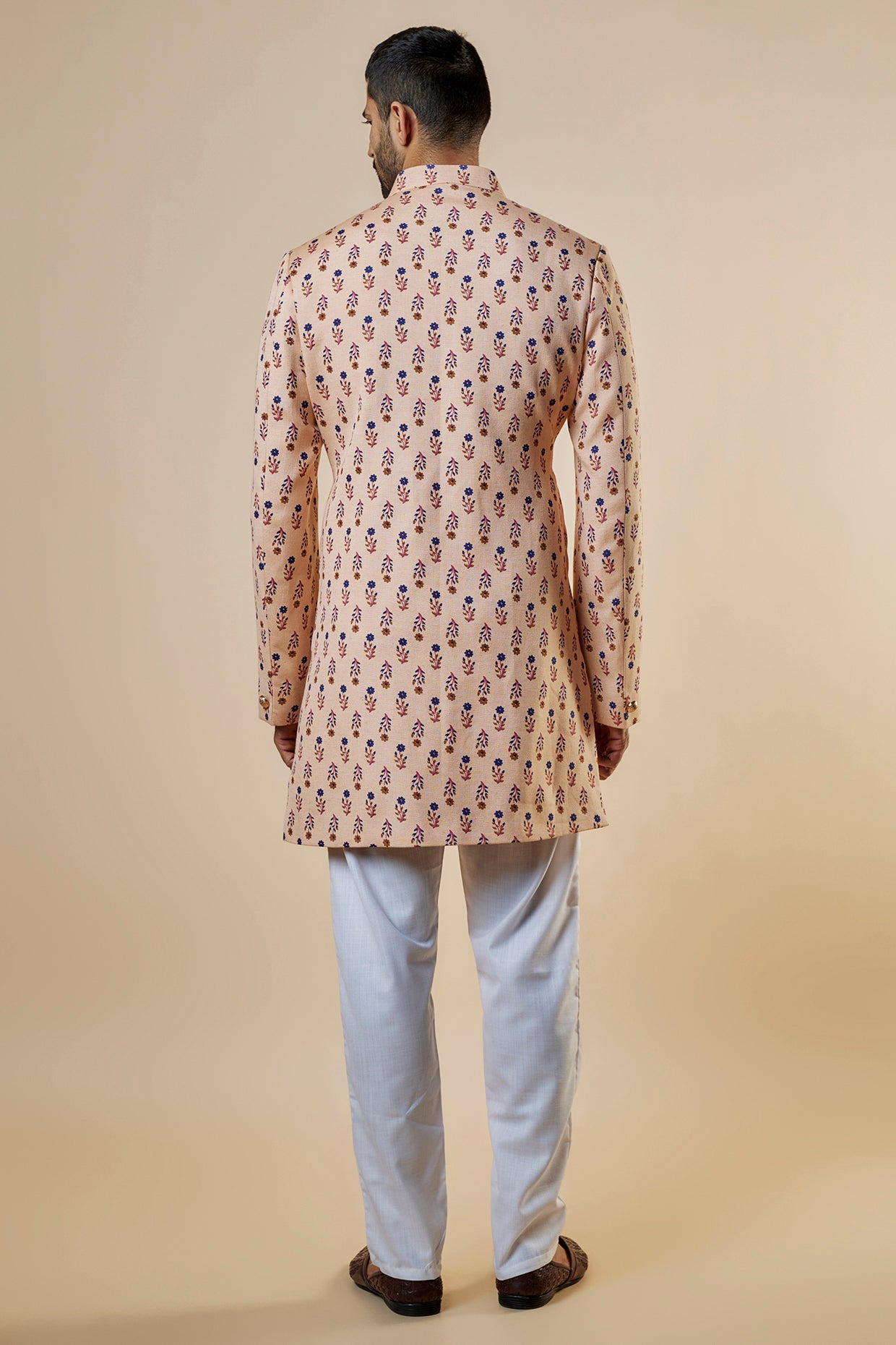 Peach Floral Sherwani Set